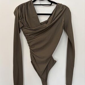 Goldsign Olive Draped Long-Sleeve Bodysuit